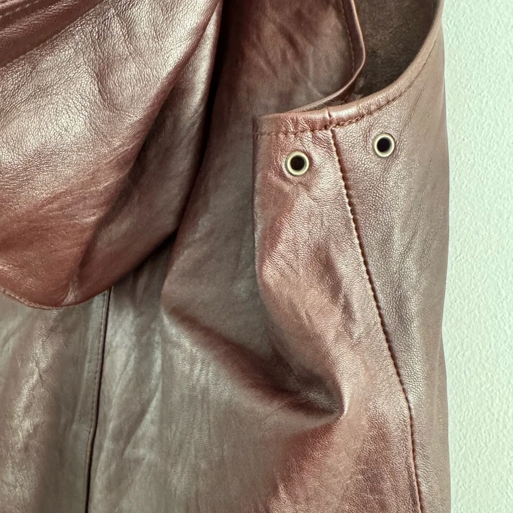 Women's Brown Leather Vest with Hood - Picture 7 of 8